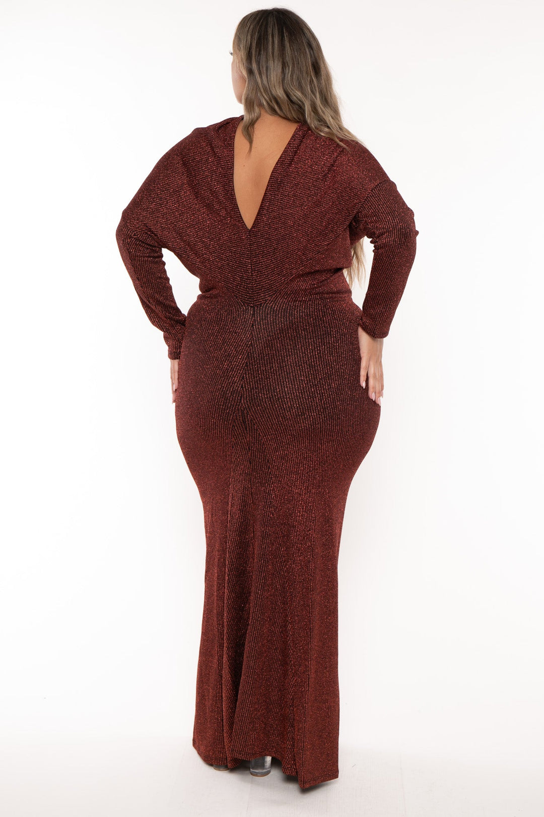 SYMPHONY Dresses Plus Size Anaya Glitter Maxi Dress- Red