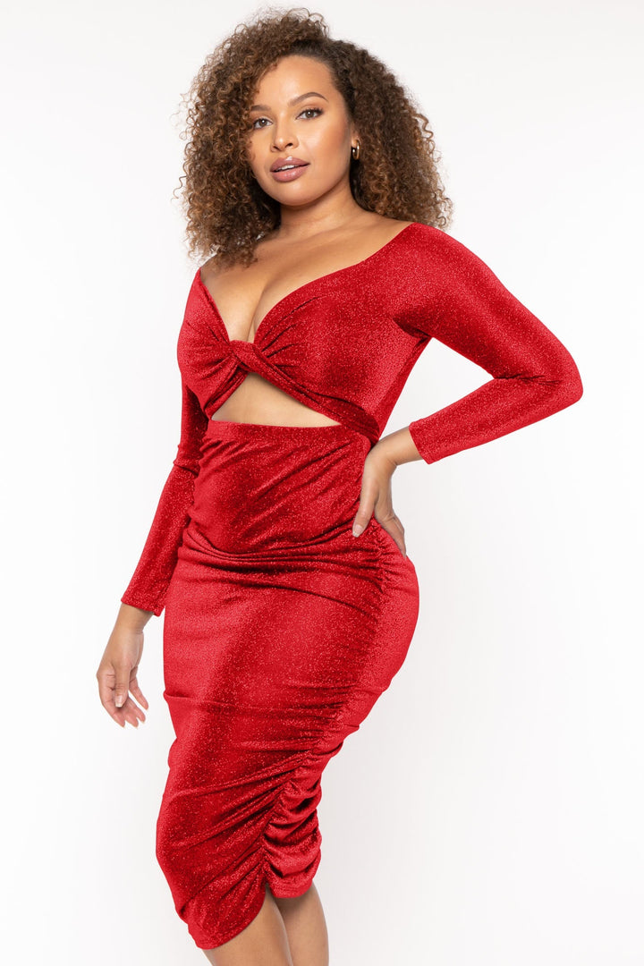 Gibiu Dresses Plus Size Anetha Cross Wrap  Bodycon Dress - Red