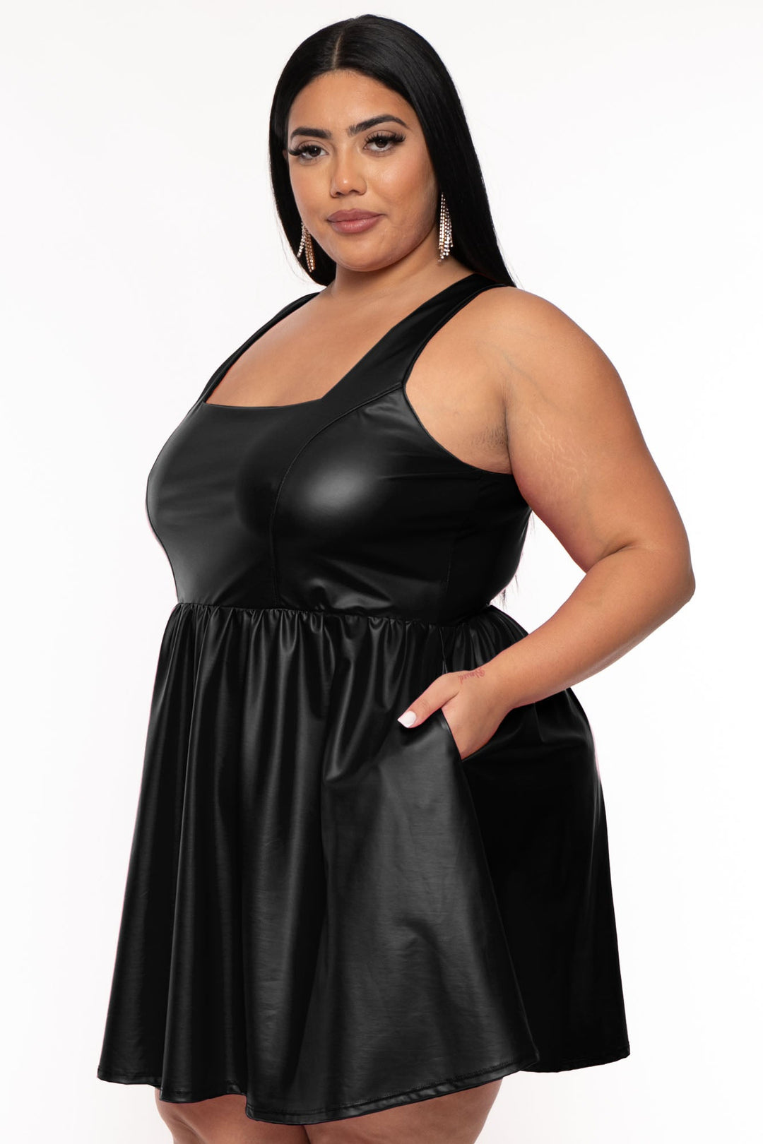 Curvy Sense Dresses Plus Size Anissa Faux Leather  Dress - Black