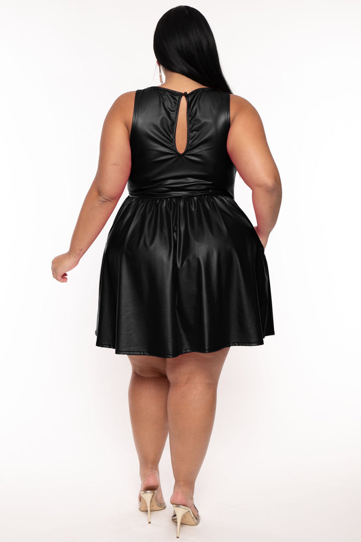 Curvy Sense Dresses Plus Size Anissa Faux Leather  Dress - Black