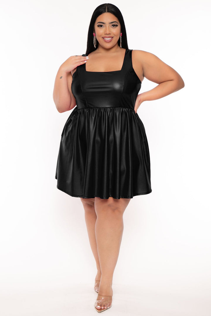 Curvy Sense Dresses Plus Size Anissa Faux Leather  Dress - Black