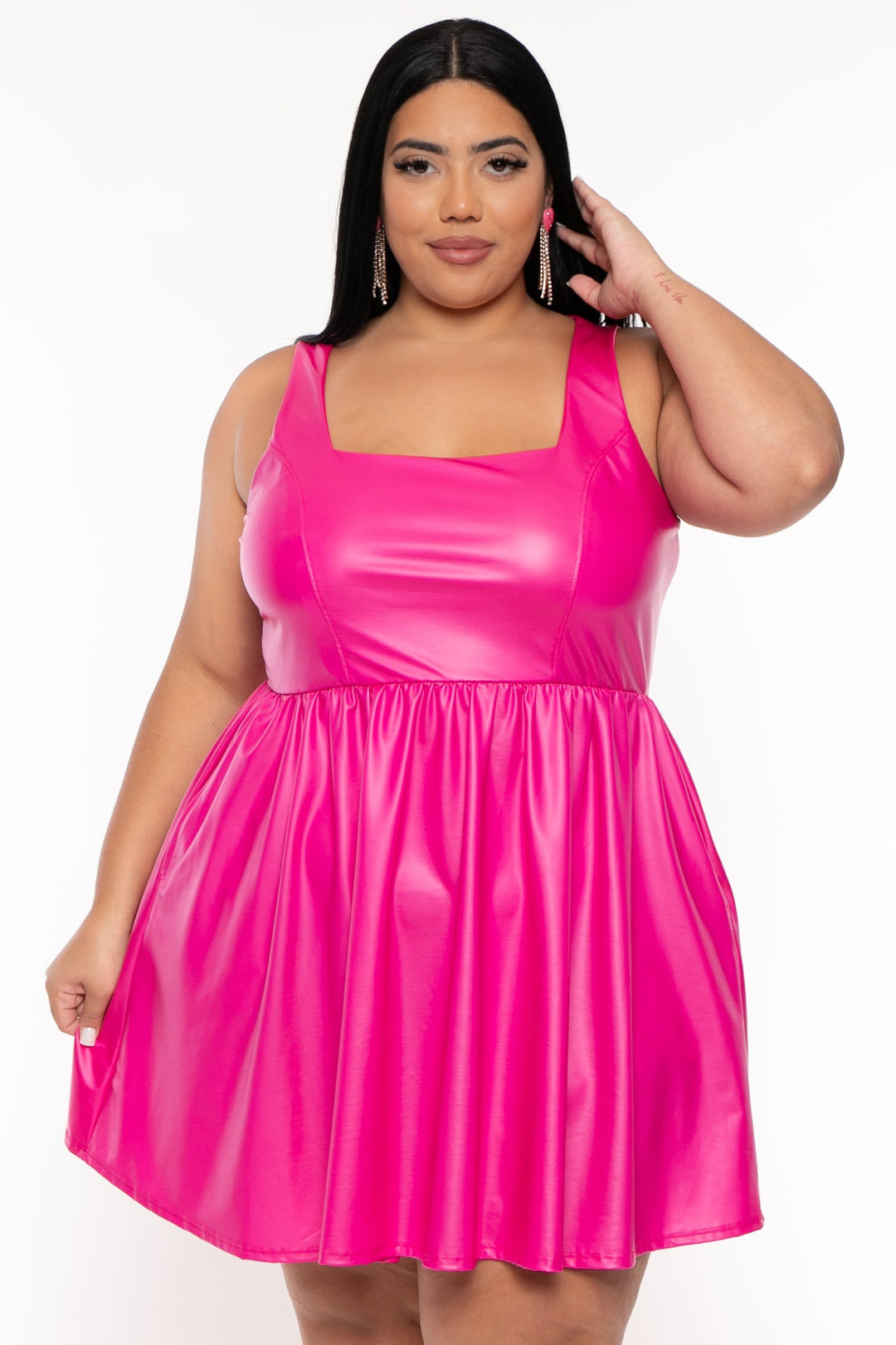 Curvy Sense Dresses Plus Size Anissa Faux Leather  Dress - Fuchsia