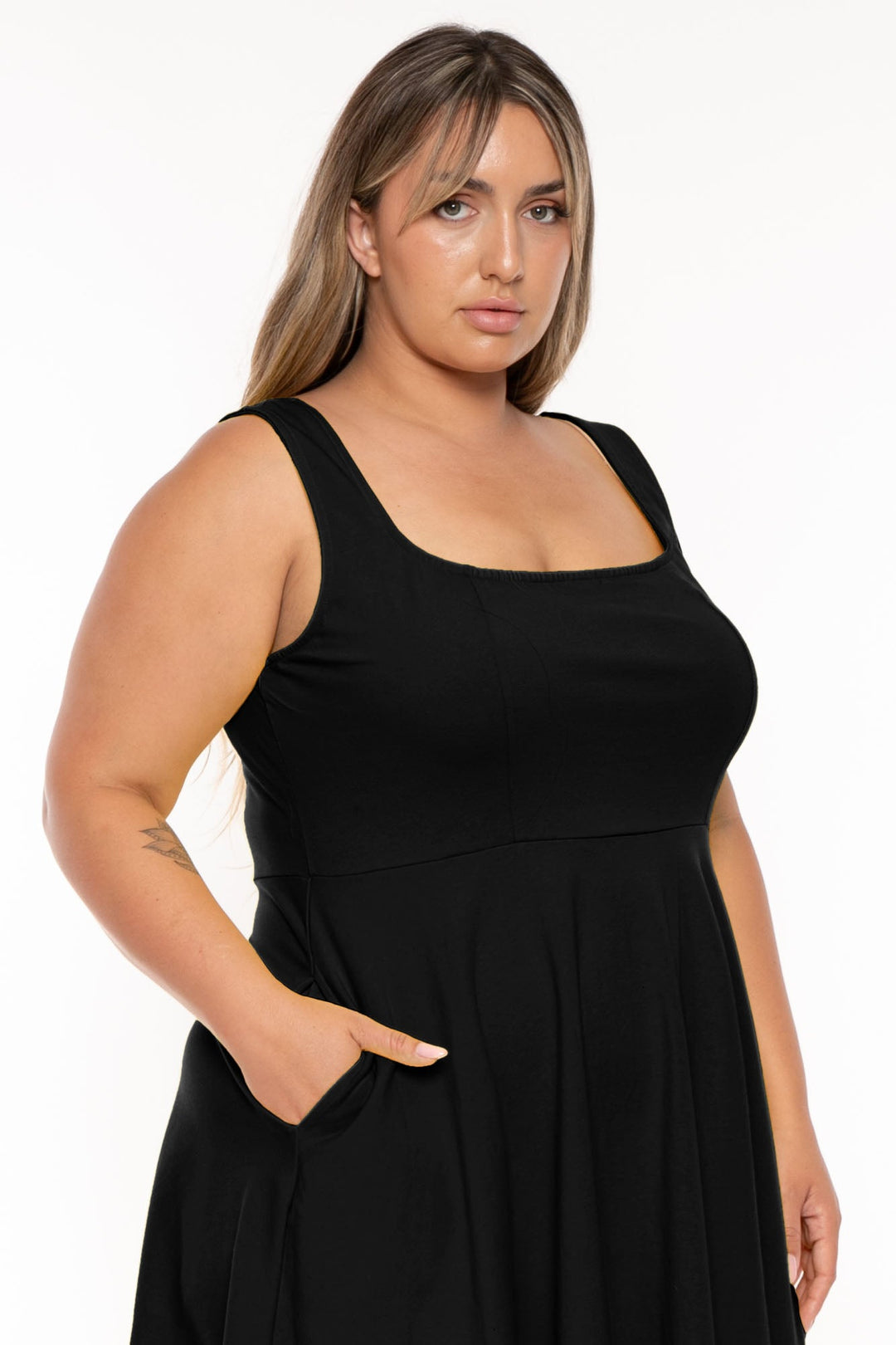 Curvy Sense Dresses Plus Size Anissa Tank Flare  Dress - Black