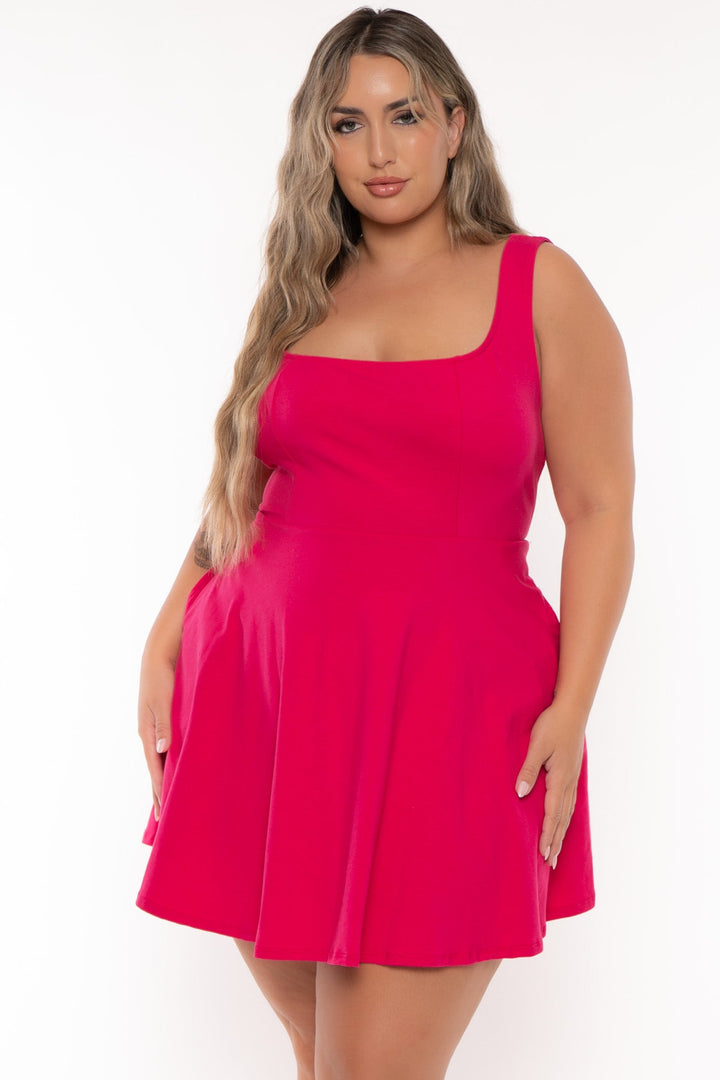 Curvy Sense Dresses Plus Size Anissa Tank Flare  Dress - Fuchsia