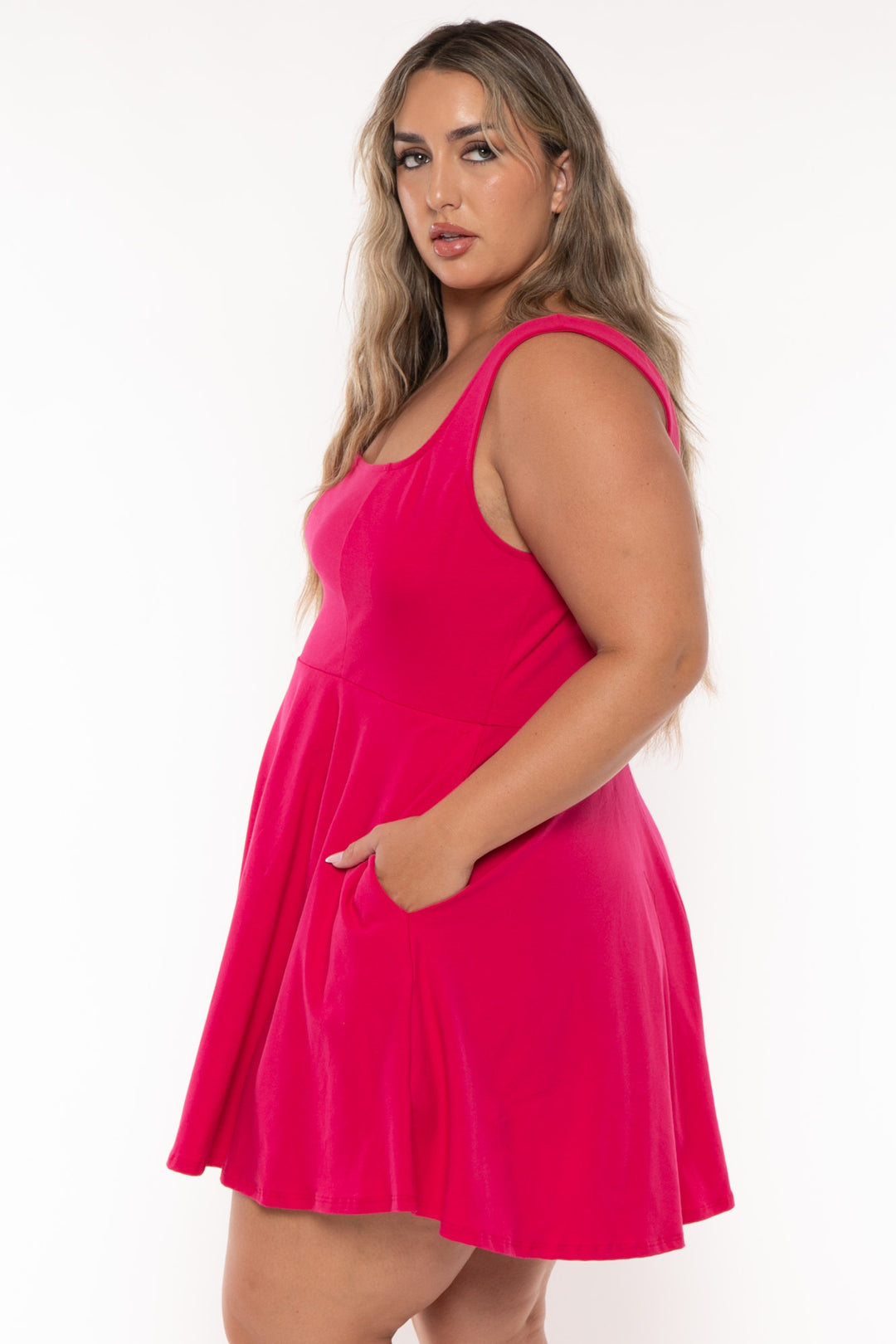 Curvy Sense Dresses Plus Size Anissa Tank Flare  Dress - Fuchsia