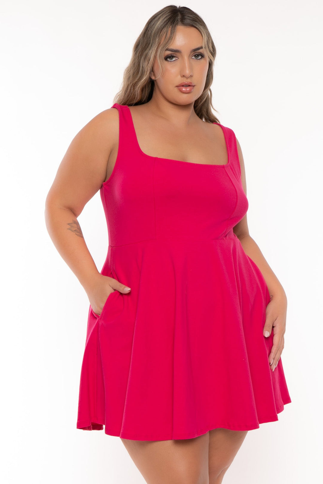 Curvy Sense Dresses Plus Size Anissa Tank Flare  Dress - Fuchsia