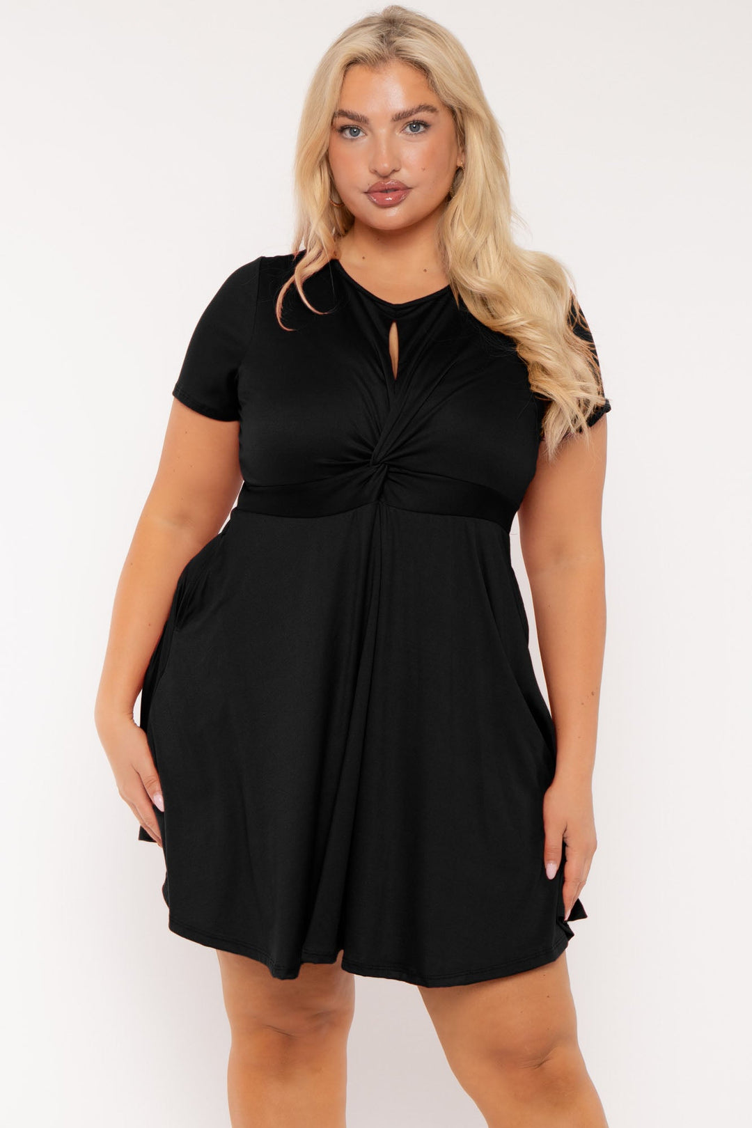 Curvy Sense Dresses Plus Size Anne Twist Front  Flare Dress - Black