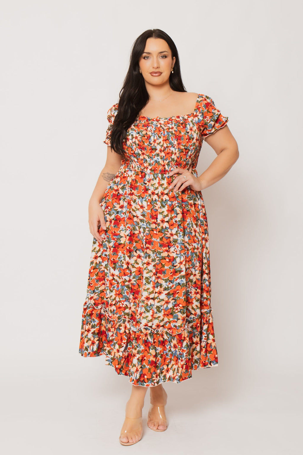 Women's Plus Size Arden Floral Romance Dress - Orange