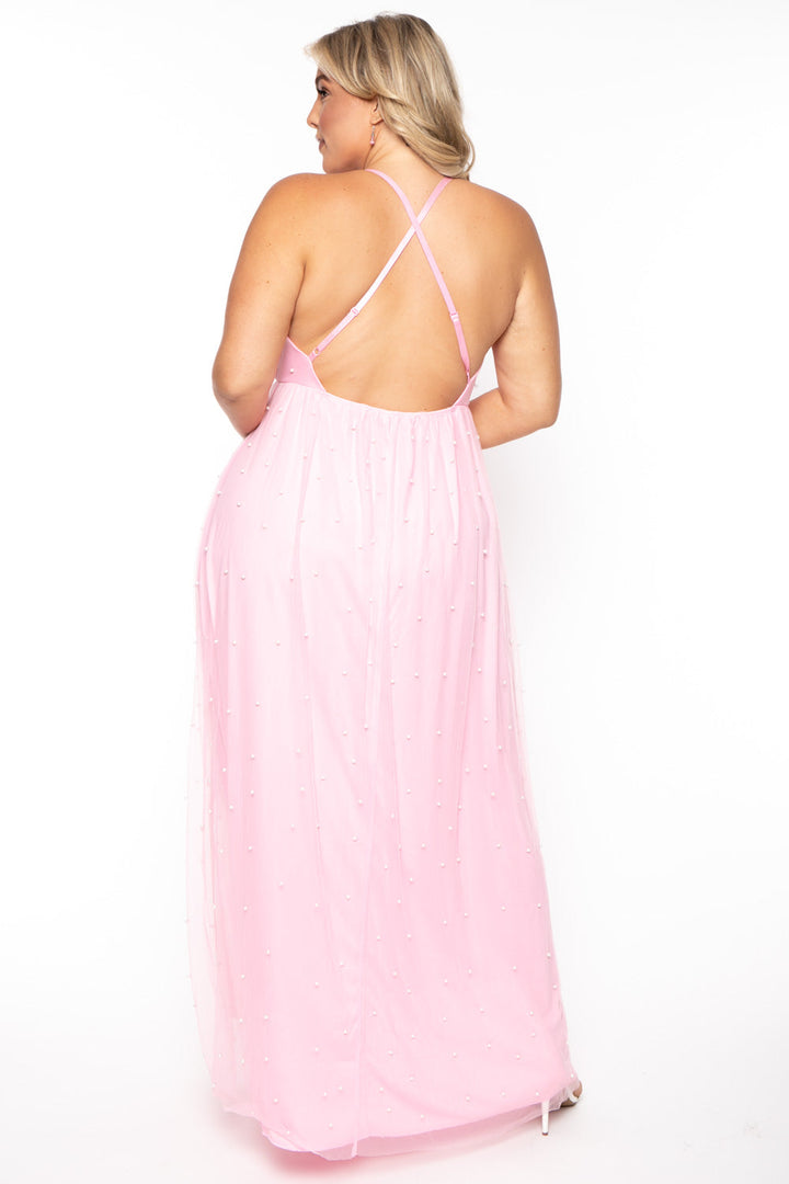 SYMPHONY Dresses Plus Size Ariana Maxi Pearl Dress - Pink