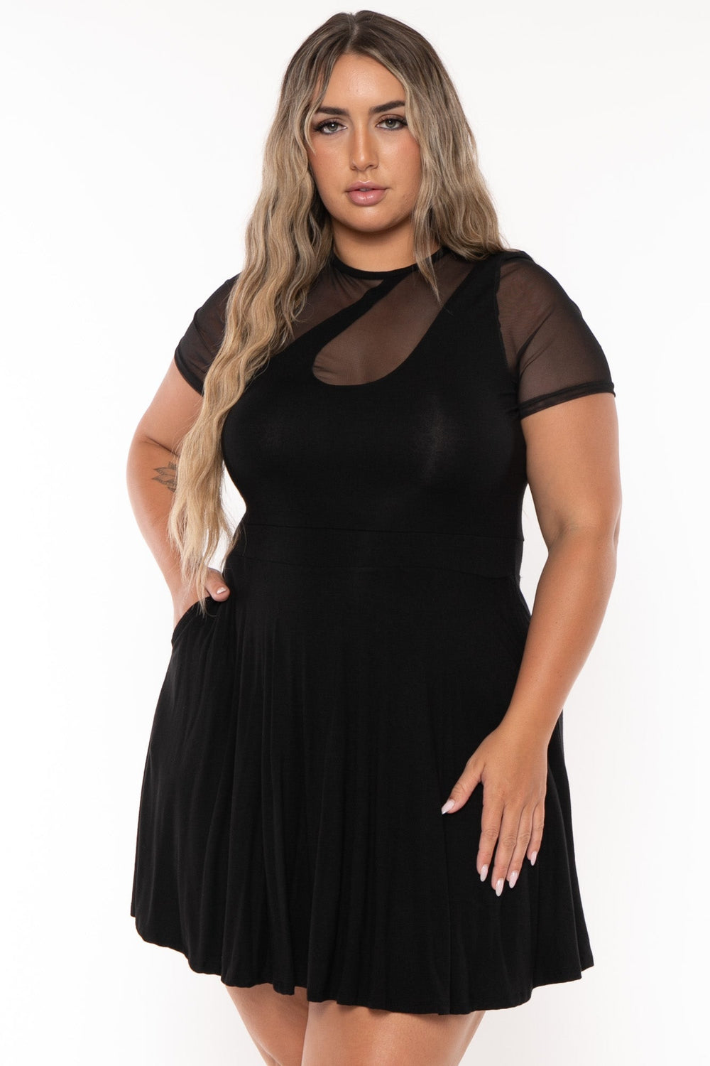 Curvy Sense Dresses Plus Size Arica   Flare Dress- Black