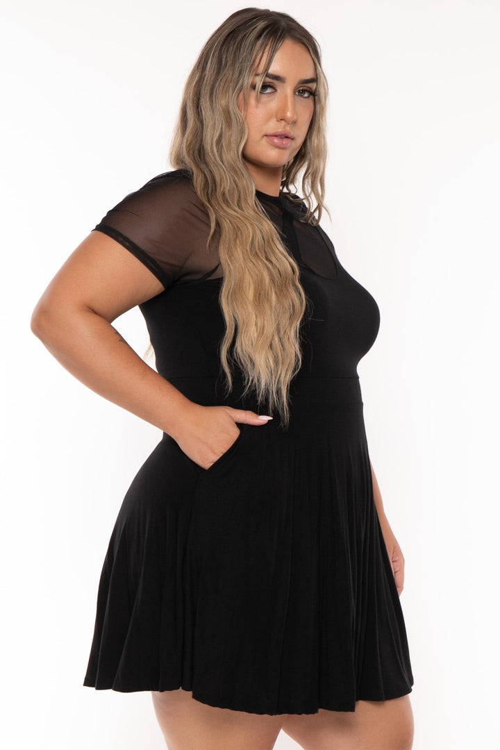 Curvy Sense Dresses Plus Size Arica   Flare Dress- Black