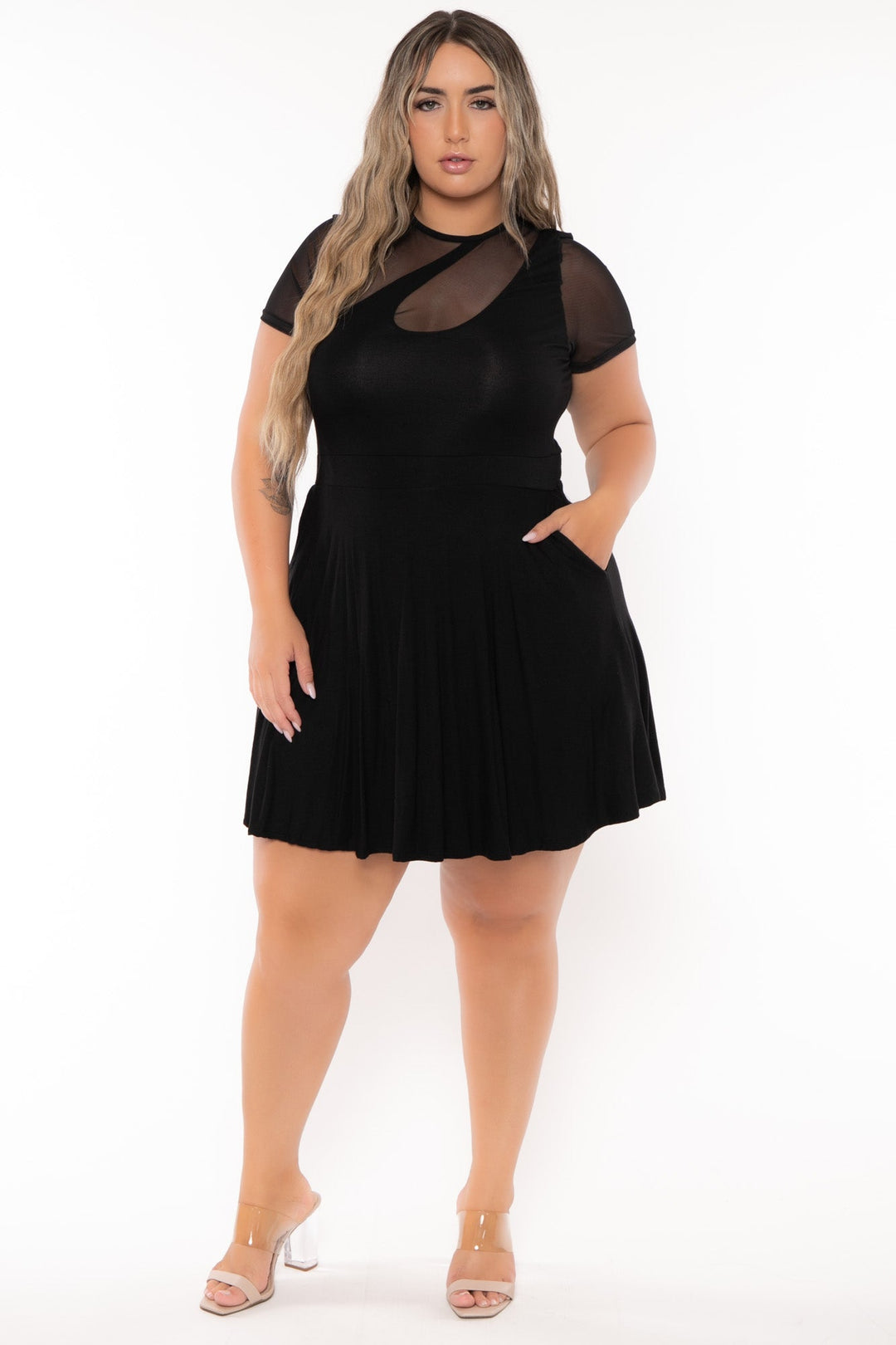 Curvy Sense Dresses Plus Size Arica   Flare Dress- Black