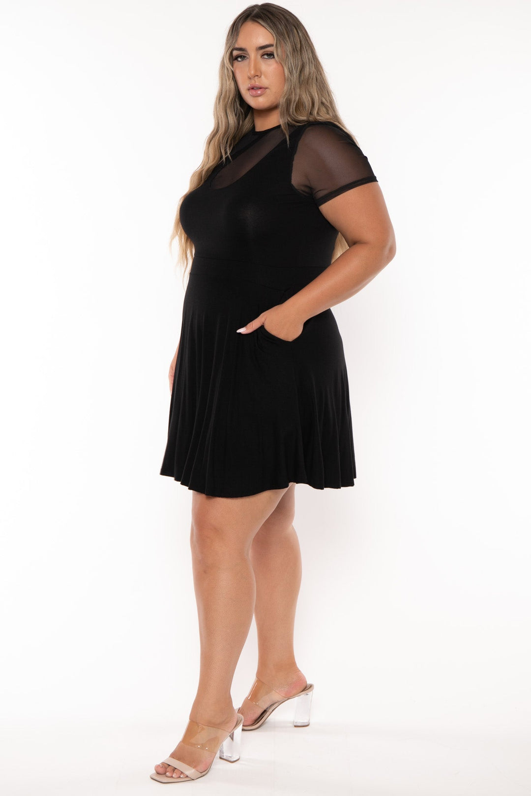 Curvy Sense Dresses Plus Size Arica   Flare Dress- Black