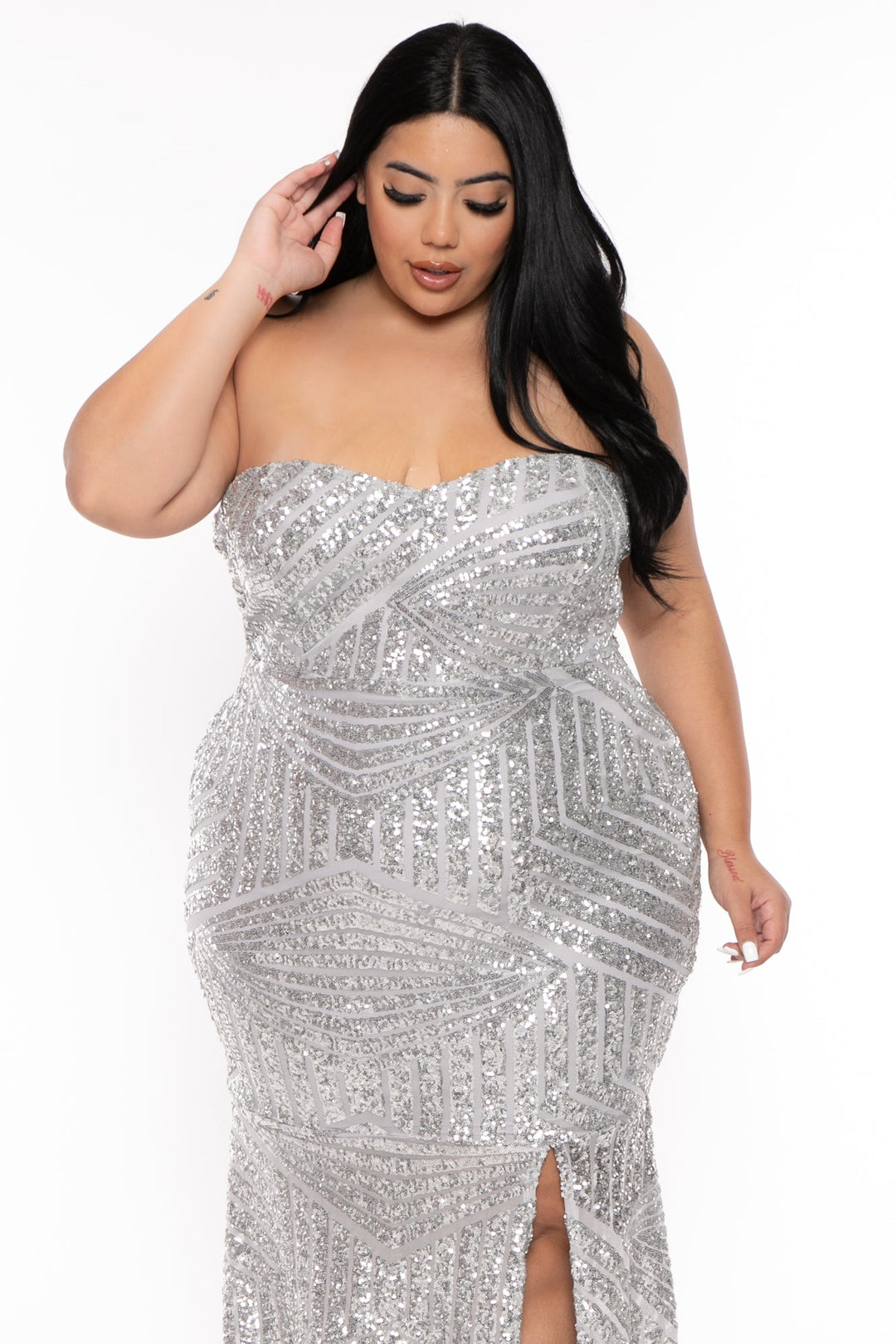 Curvy Sense Dresses Plus Size Ariellah Sequin Gown - Silver
