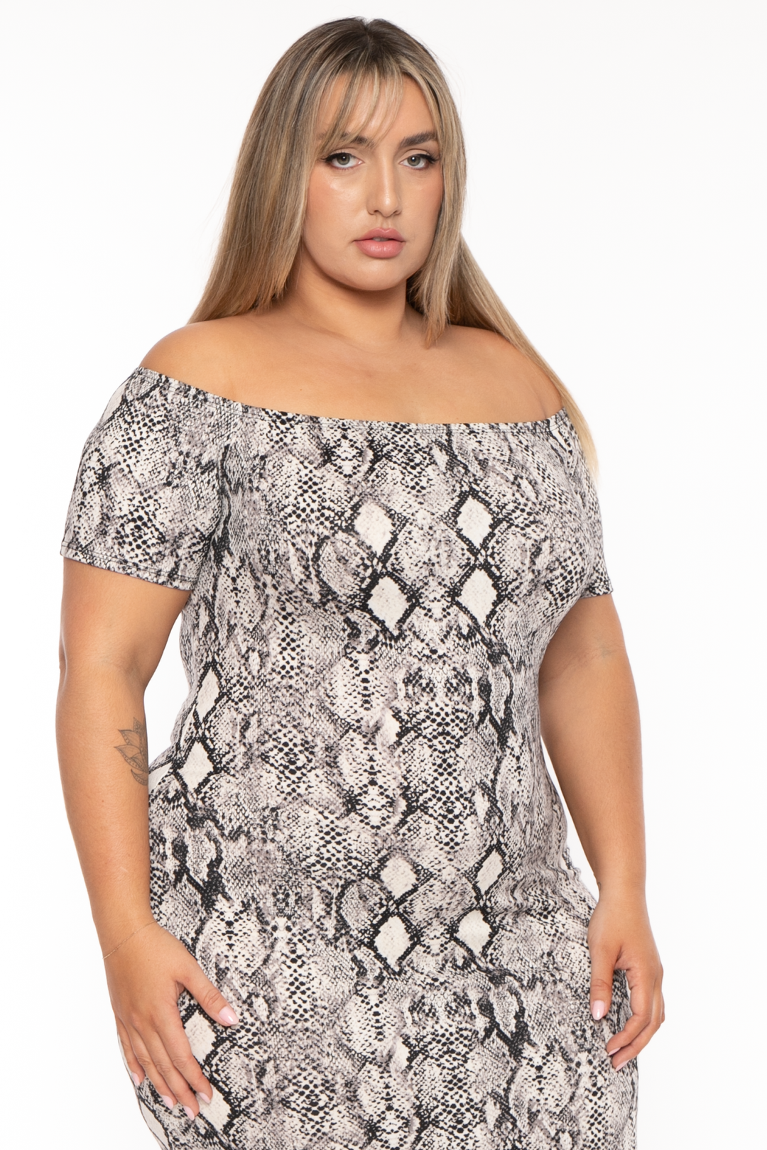 Plus Size Arissa Snake Print Maxi Dress Grey Curvy Sense