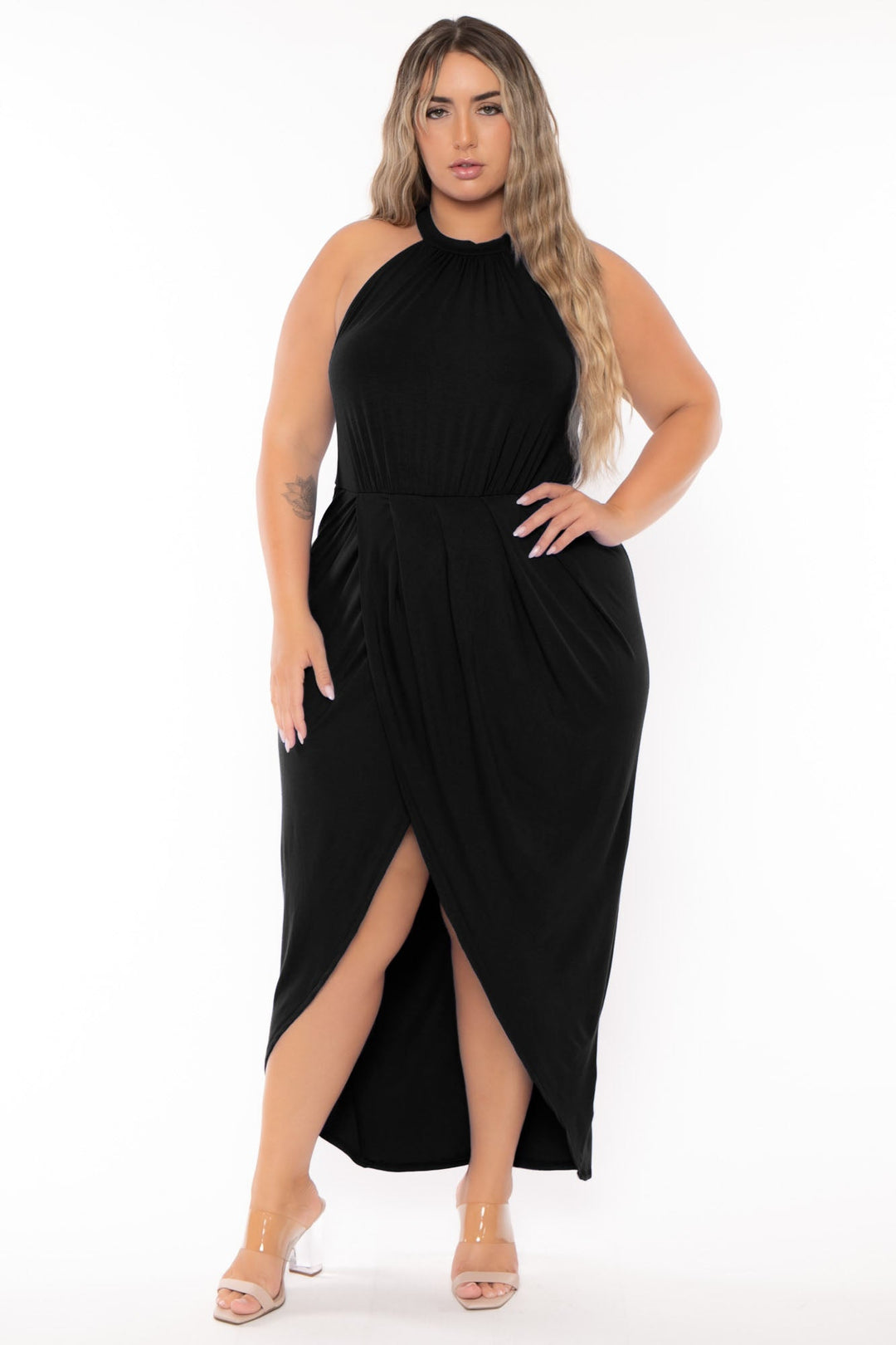 Curvy Sense Dresses Plus Size Arnetta Halter Neck  Dress - Black