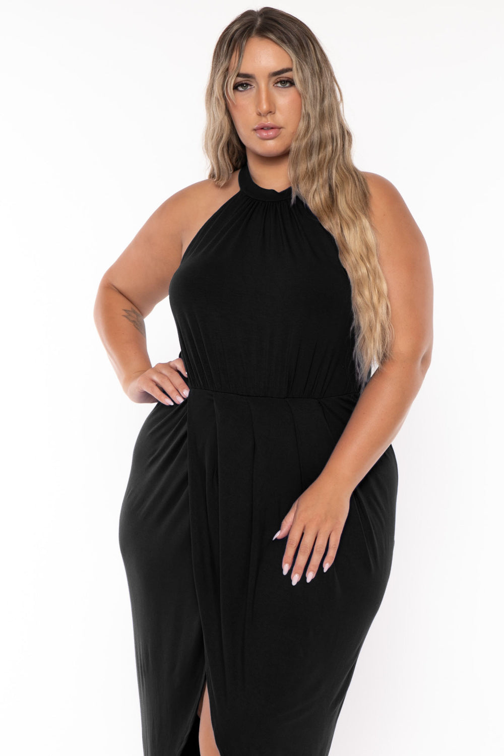 Curvy Sense Dresses Plus Size Arnetta Halter Neck  Dress - Black