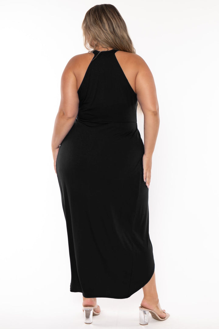 Curvy Sense Dresses Plus Size Arnetta Halter Neck  Dress - Black