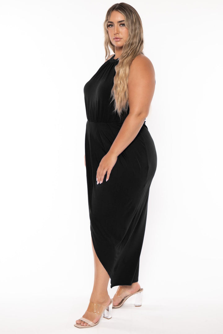 Curvy Sense Dresses Plus Size Arnetta Halter Neck  Dress - Black