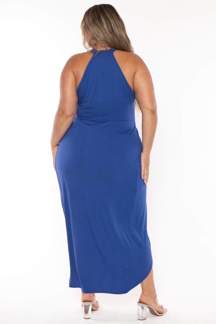 Curvy Sense Dresses Plus Size Arnetta Halter Neck  Dress - Royal Blue