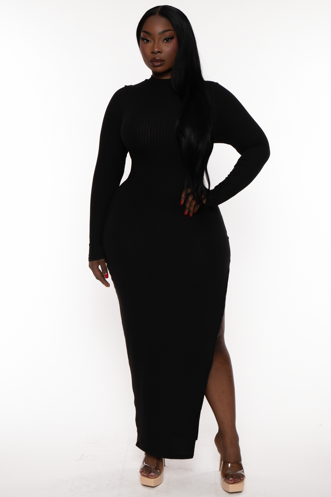 Curvy Sense Dresses 1X / Black Plus Size Asiah Ribbed  Maxi Dress - Black