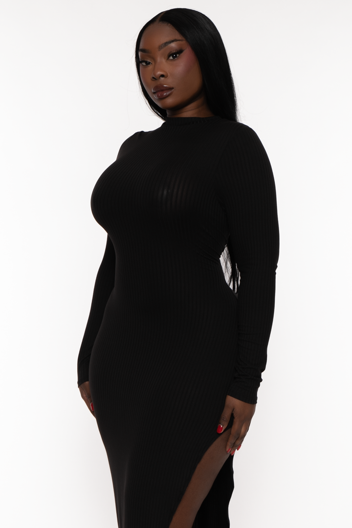 Curvy Sense Dresses Plus Size Asiah Ribbed  Maxi Dress - Black