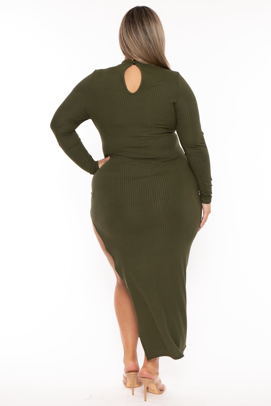 Curvy Sense Dresses Plus Size Asiah Ribbed  Maxi Dress - Olive