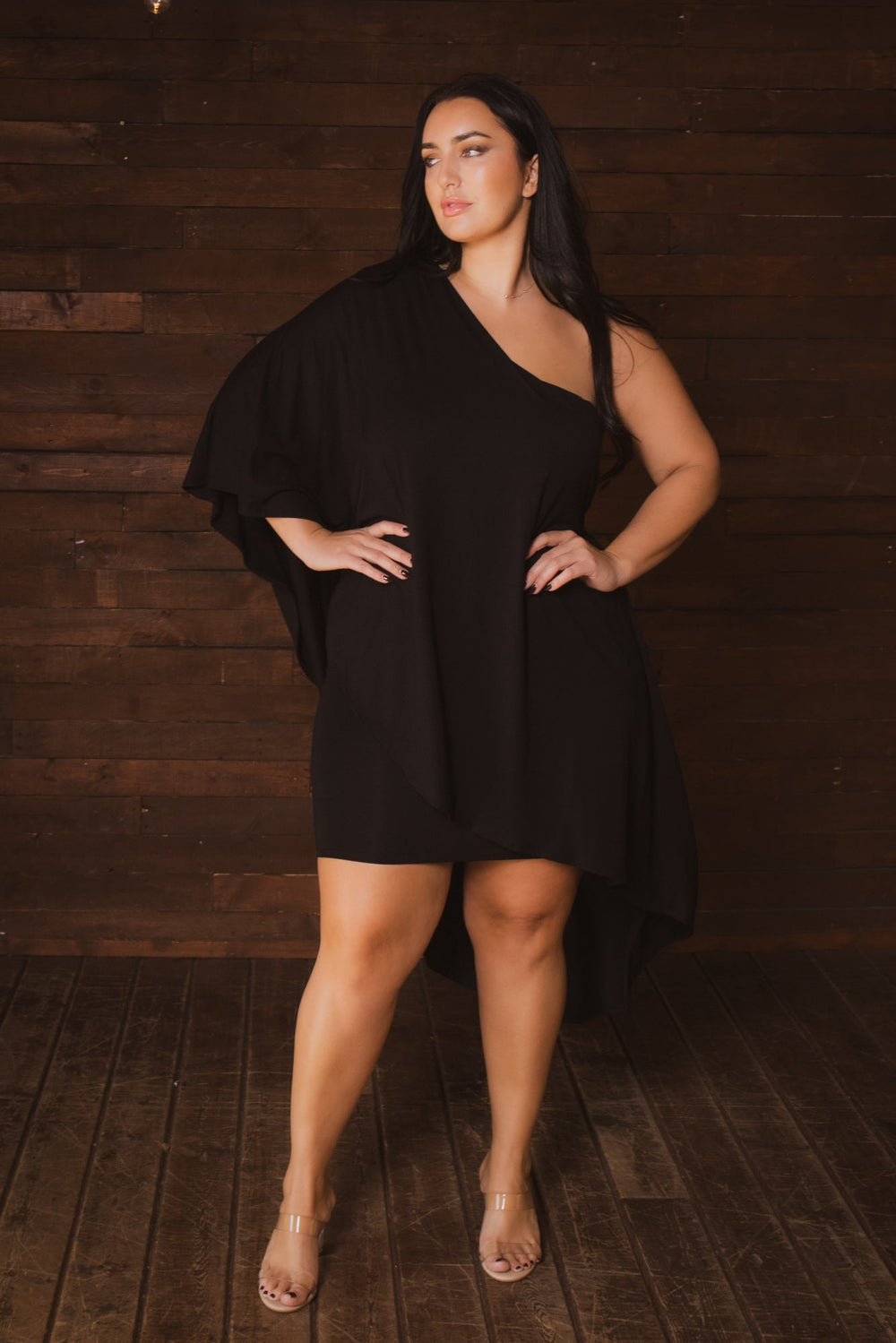 Curvy Sense Inc. Dresses Plus Size Asymmetric Draped Dress - Black