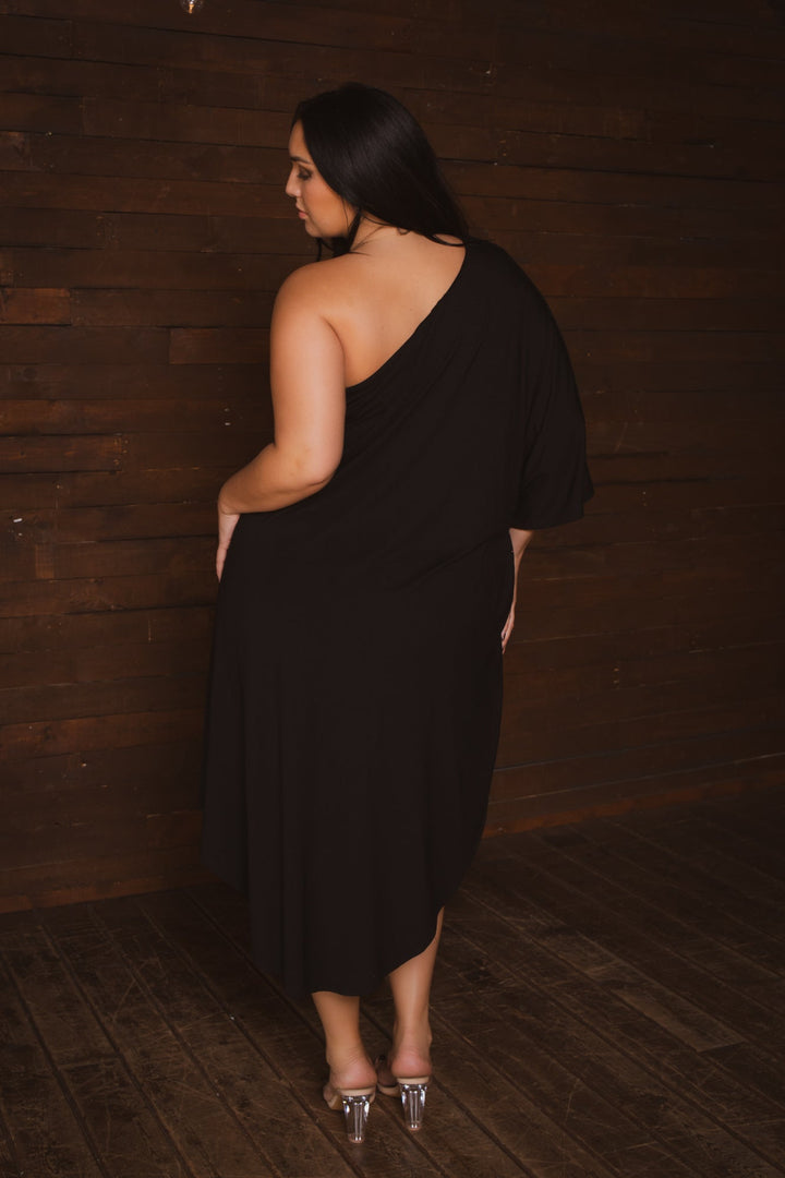 Curvy Sense Inc. Dresses Plus Size Asymmetric Draped Dress - Black