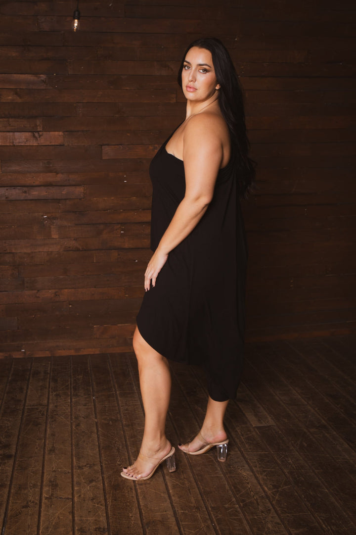 Curvy Sense Inc. Dresses Plus Size Asymmetric Draped Dress - Black