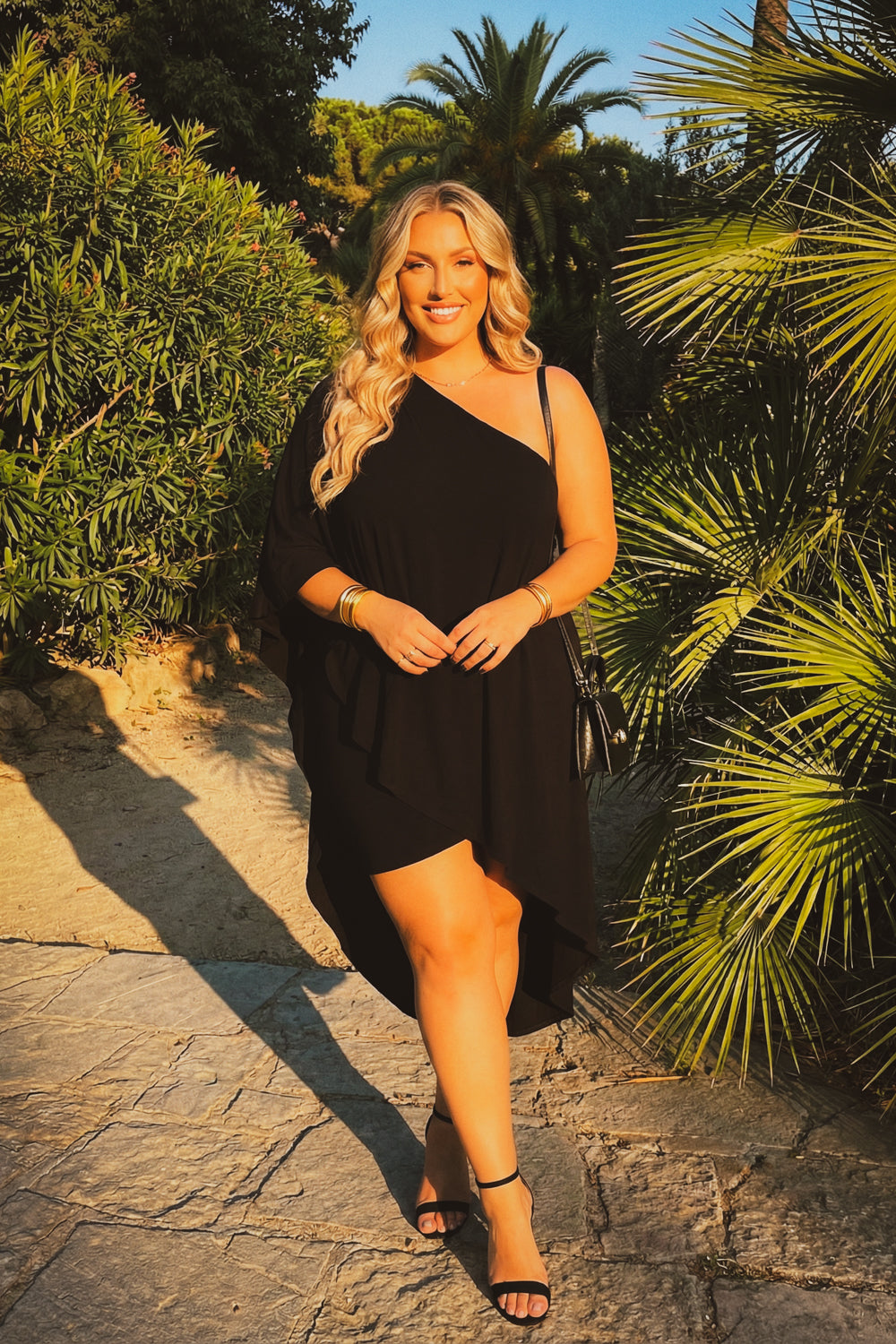Curvy Sense Inc. Dresses Plus Size Asymmetric Draped Dress - Black