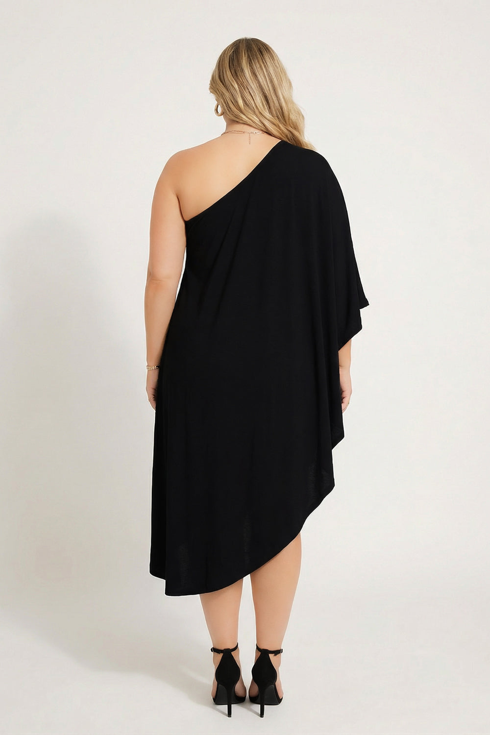 Curvy Sense Inc. Dresses Plus Size Asymmetric Draped Dress - Black