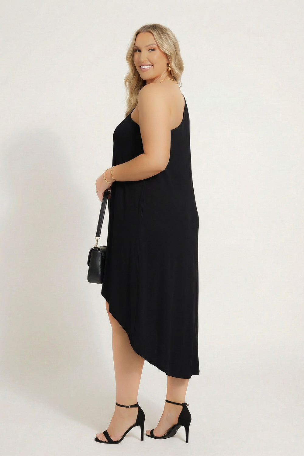 Curvy Sense Inc. Dresses Plus Size Asymmetric Draped Dress - Black