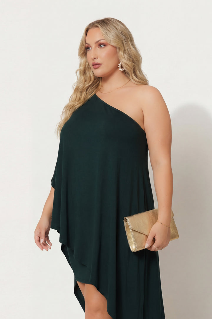 Curvy Sense Inc. Dresses Plus Size Asymmetric Draped Dress - Hunter Green