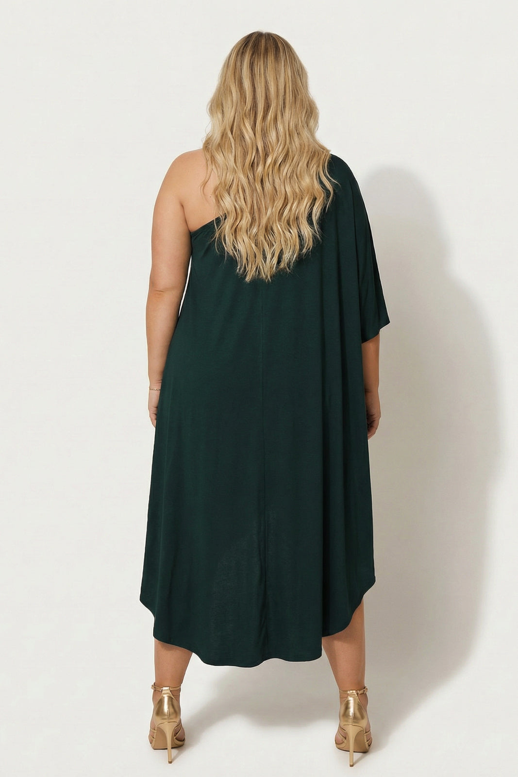 Curvy Sense Inc. Dresses Plus Size Asymmetric Draped Dress - Hunter Green