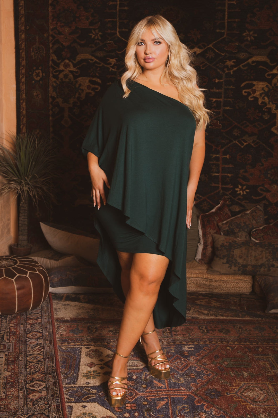Good Times Only Hunter Green One-Shoulder Maxi Dress