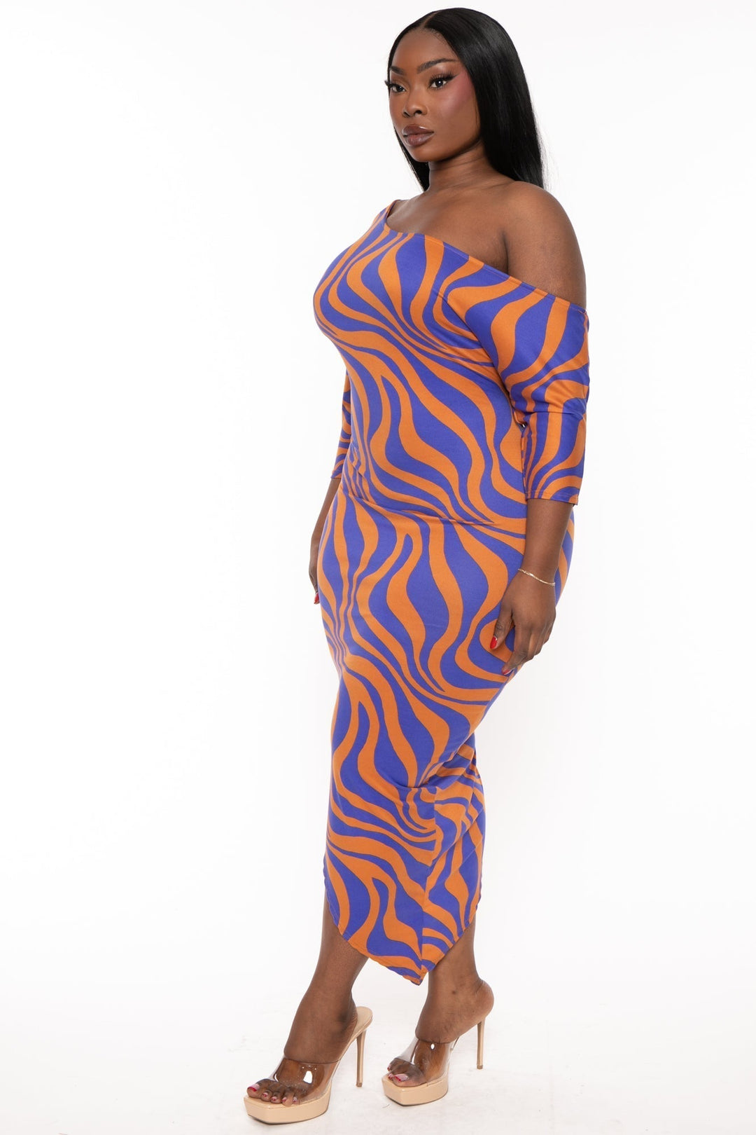 Curvy Sense Dresses Plus Size Asymmetric Printed Dress - Blue