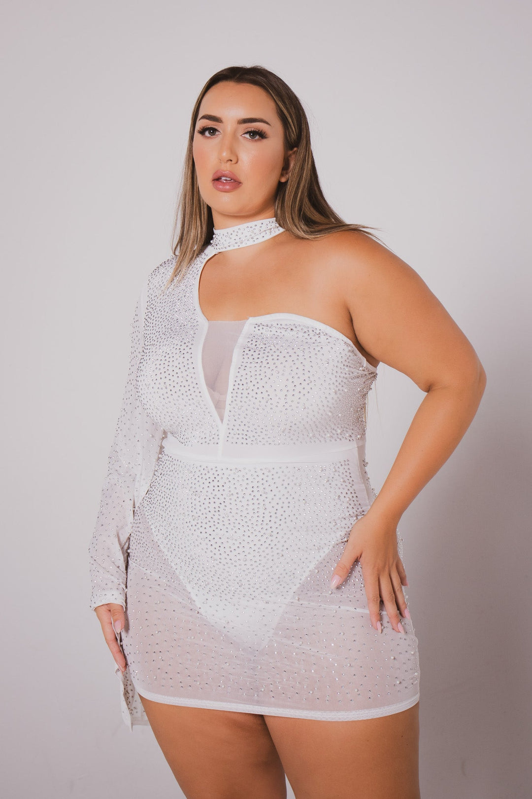 China Dresses Plus Size Athena Sequence Mini  Dress -White