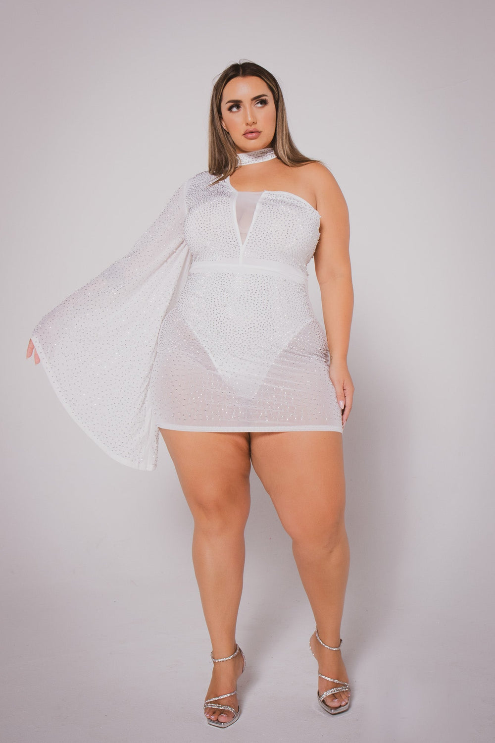 China Dresses Plus Size Athena Sequence Mini  Dress -White