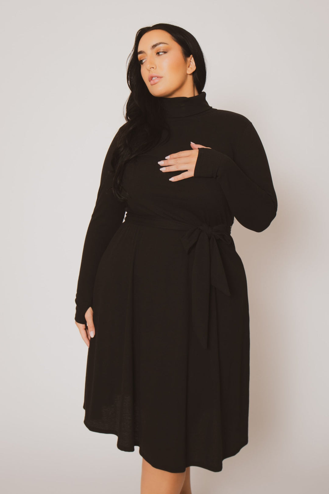 Curvy Sense Dresses Plus Size Audrey Turtleneck Knit Dress  - Black