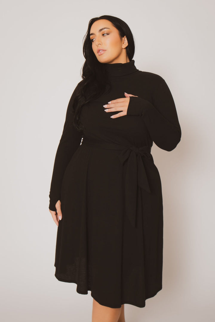 Curvy Sense Dresses Plus Size Audrey Turtleneck Knit Dress  - Black