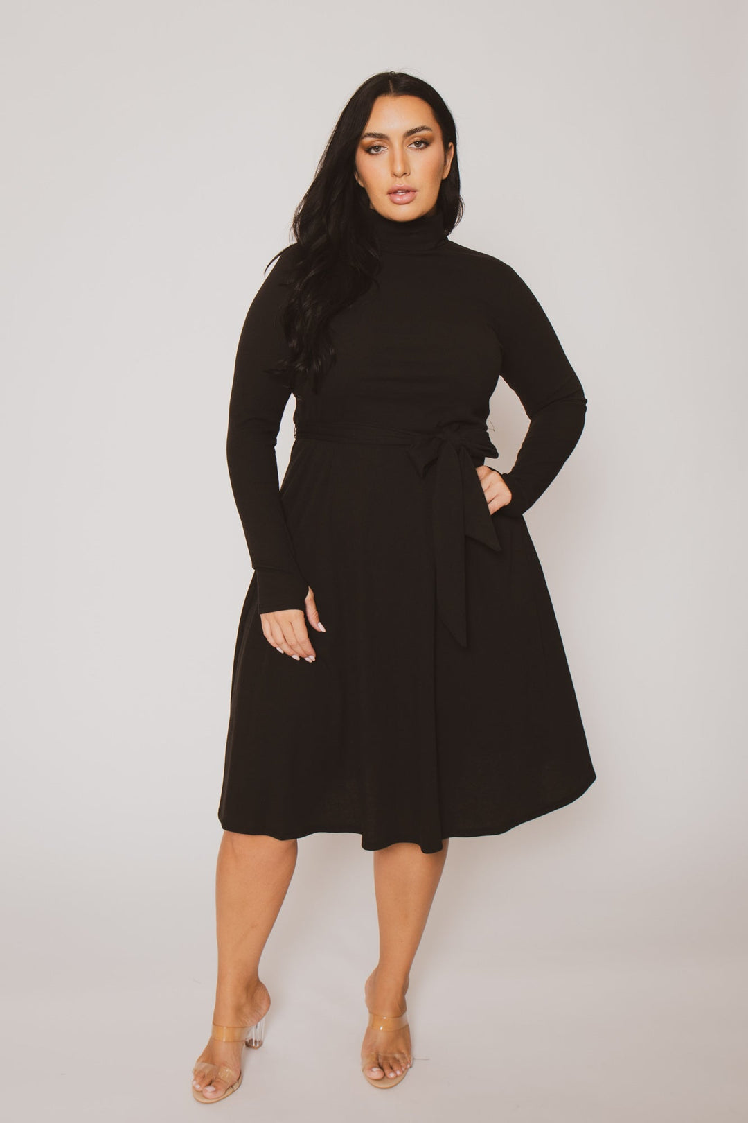 Curvy Sense Dresses Plus Size Audrey Turtleneck Knit Dress  - Black