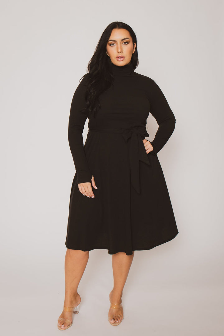 Curvy Sense Dresses Plus Size Audrey Turtleneck Knit Dress  - Black