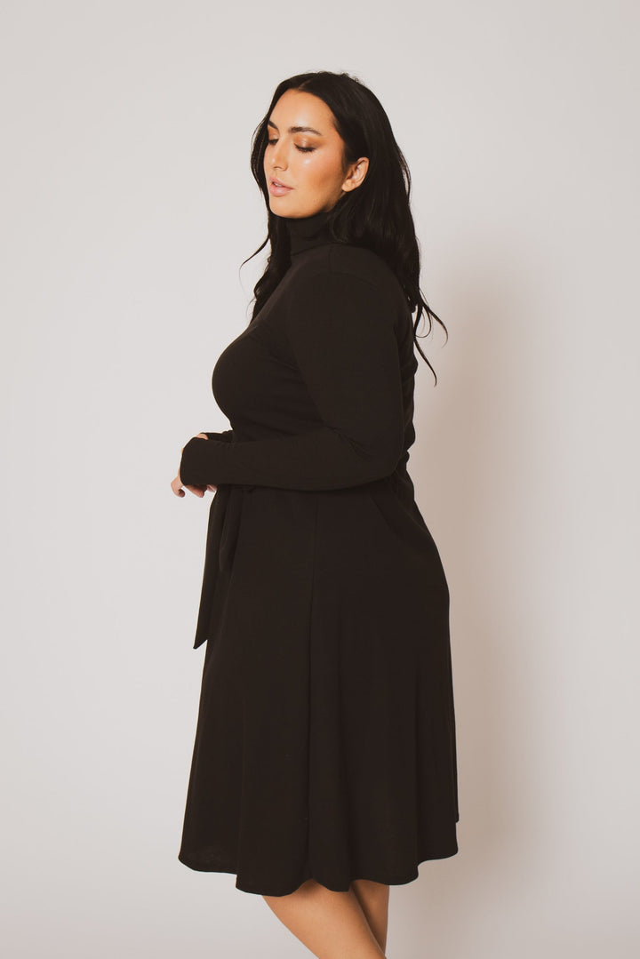 Curvy Sense Dresses Plus Size Audrey Turtleneck Knit Dress  - Black