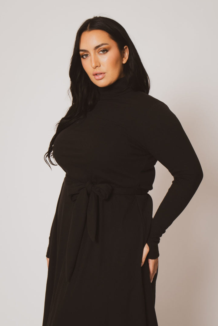 Curvy Sense Dresses Plus Size Audrey Turtleneck Knit Dress  - Black
