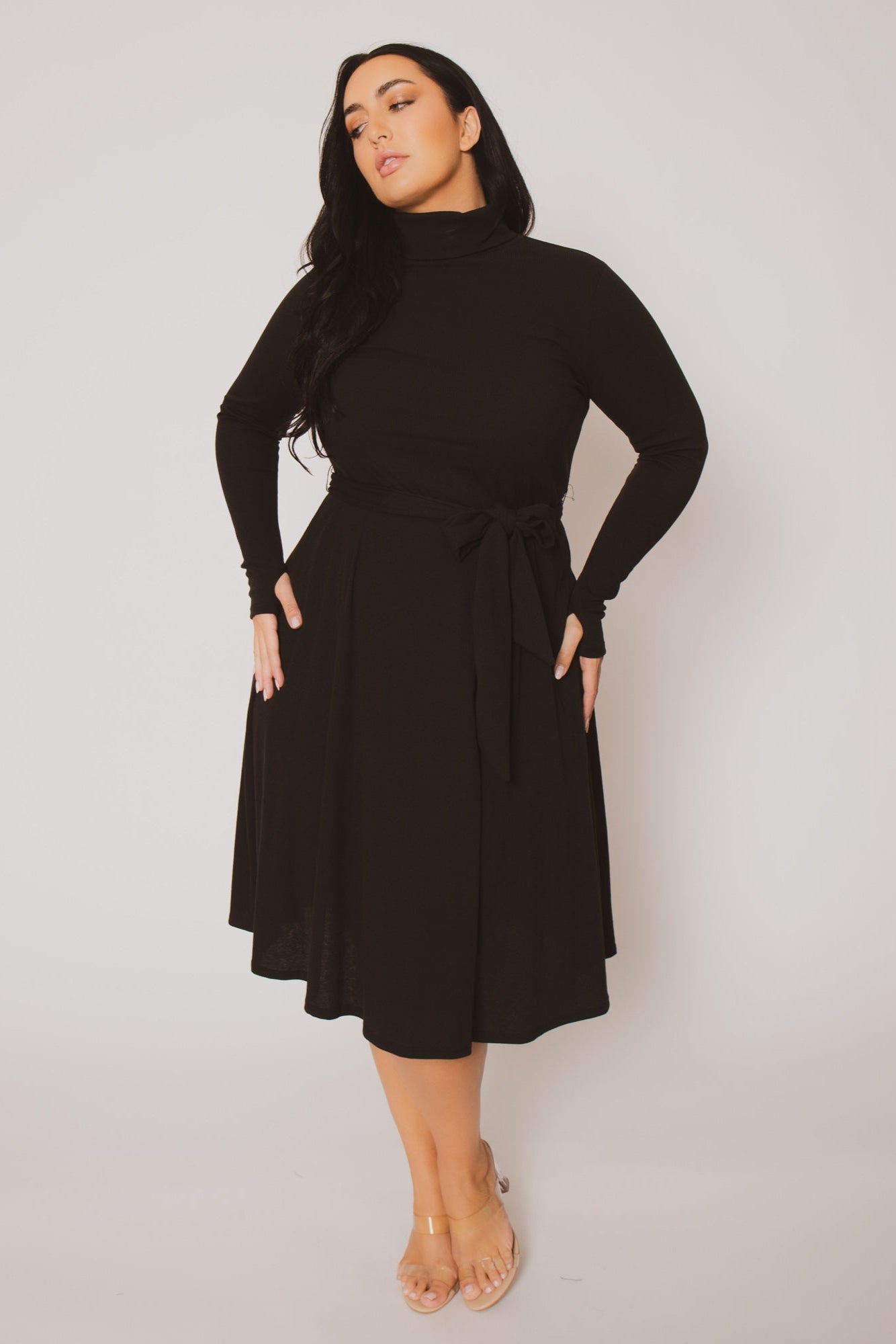 Women's Plus Size Audrey Turtleneck Knit Dress - Black - Curvy Sense