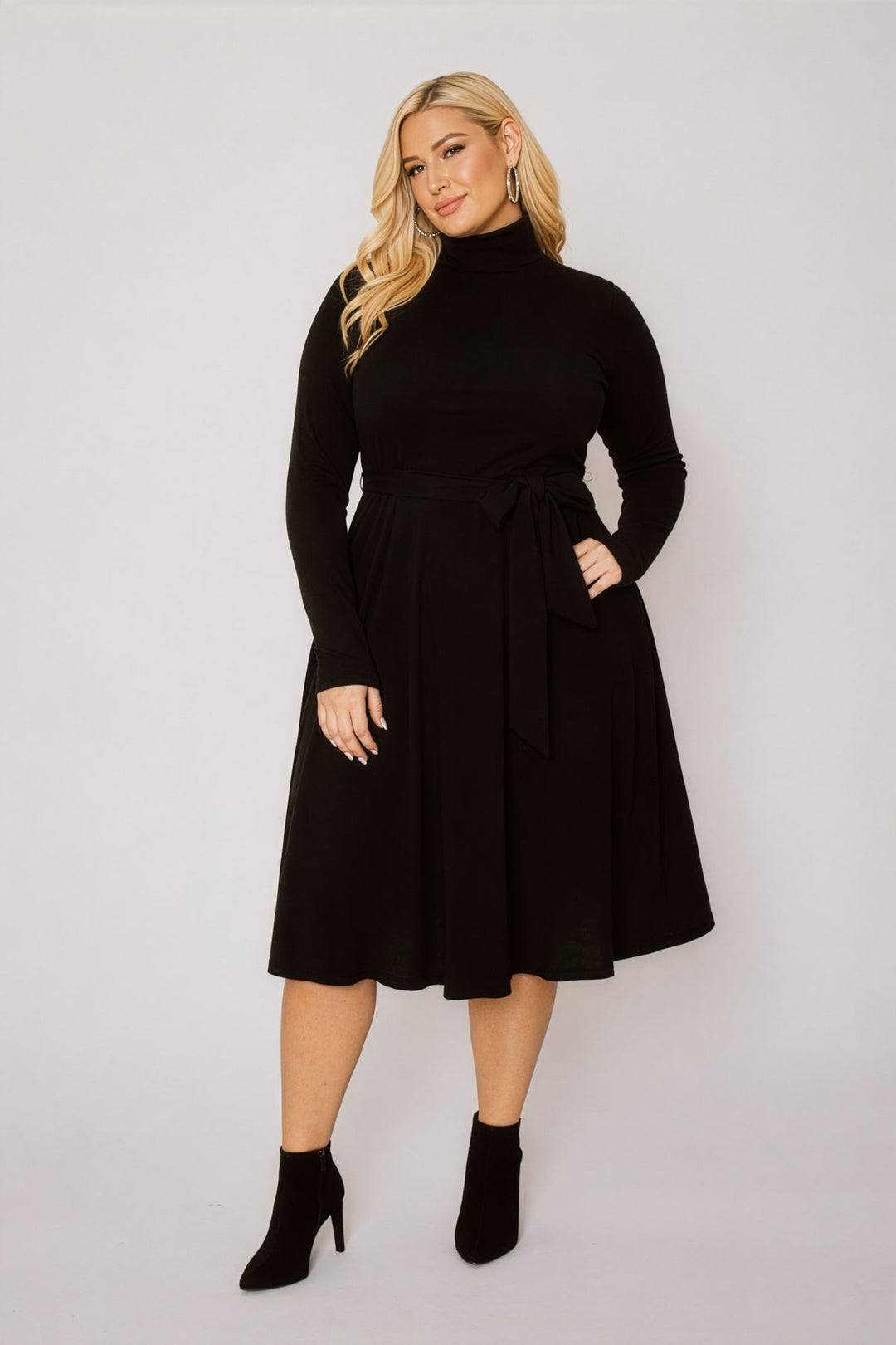 Curvy Sense Inc. Dresses Plus Size Audrey Turtleneck Knit Dress  - Black