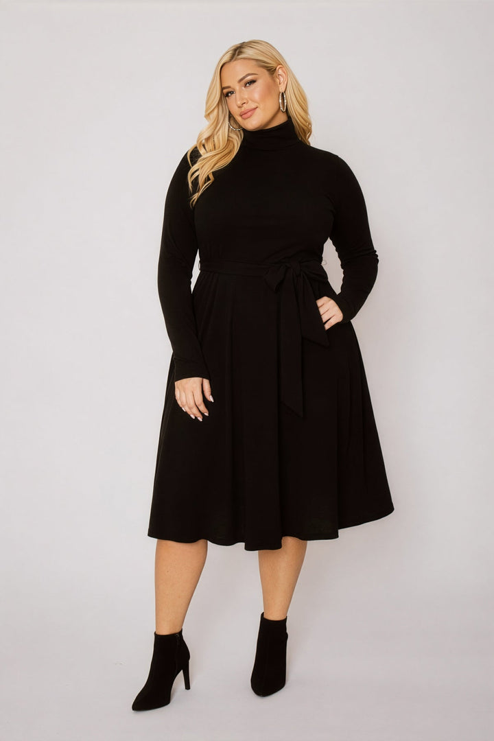 Curvy Sense Inc. Dresses Plus Size Audrey Turtleneck Knit Dress  - Black
