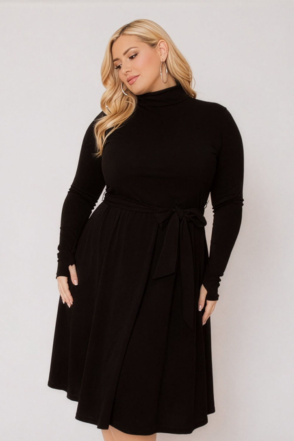 Curvy Sense Inc. Dresses Plus Size Audrey Turtleneck Knit Dress  - Black