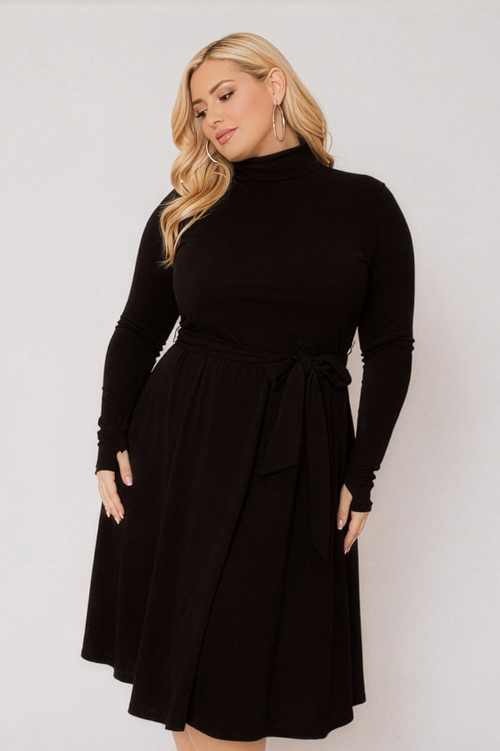 Curvy Sense Inc. Dresses Plus Size Audrey Turtleneck Knit Dress  - Black